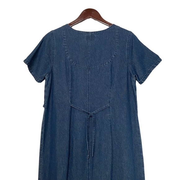 Vintage Prairie Cottagecore 90s Full Length Denim Embroidered Dress Blue - Picture 9 of 14